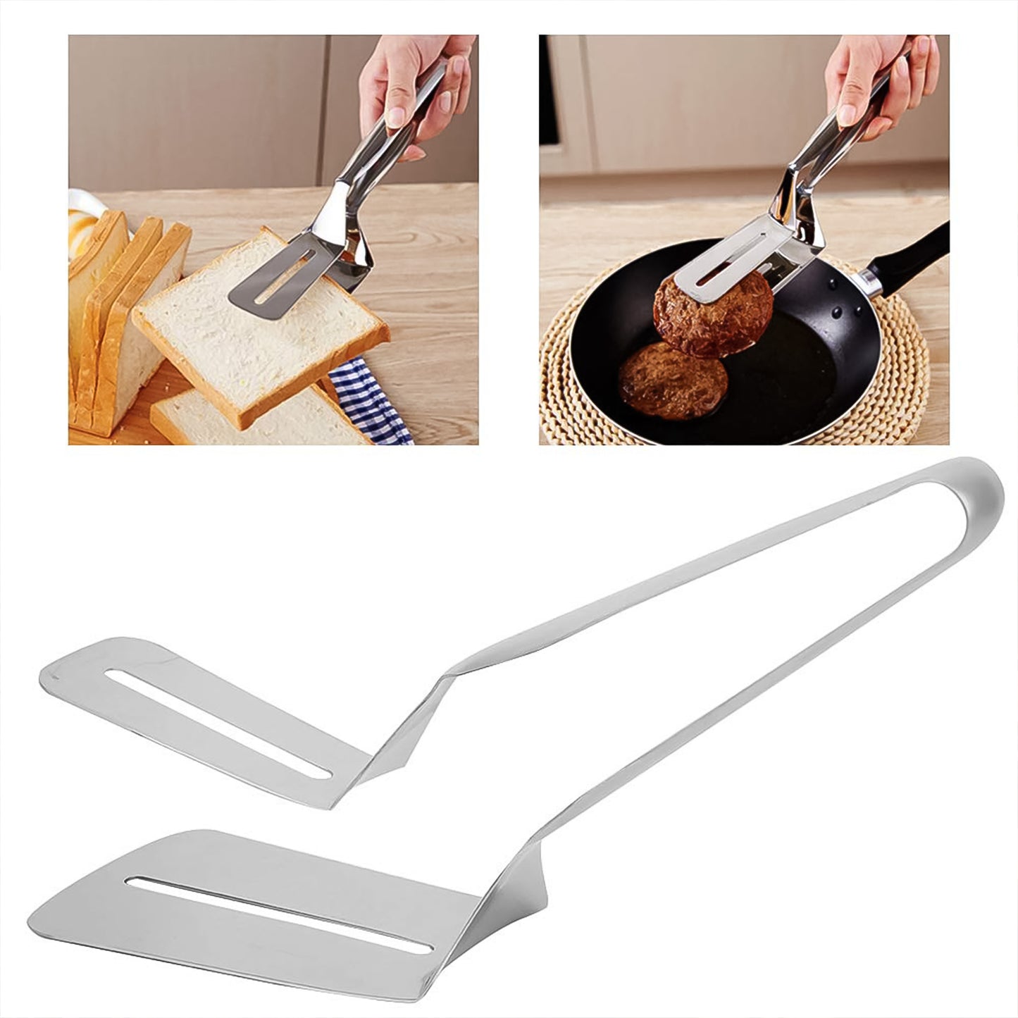 Stainless Steel Cooking Tong - Multifunctional Slotted Fish Double-sided Spatula