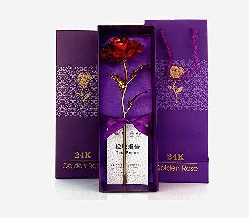24k Artificial Golden Rosegold Red Rose With Gift Box
