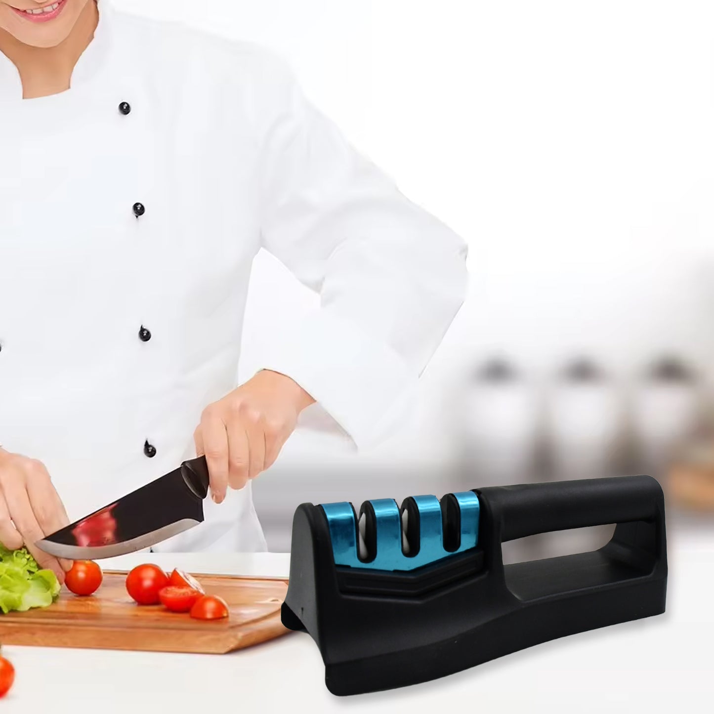 Knife Sharpener For Kitchen With Vegetable Chopper And Fish Scale Remover Handheld Knives Pocket Knife Sharpener (9 in 1)