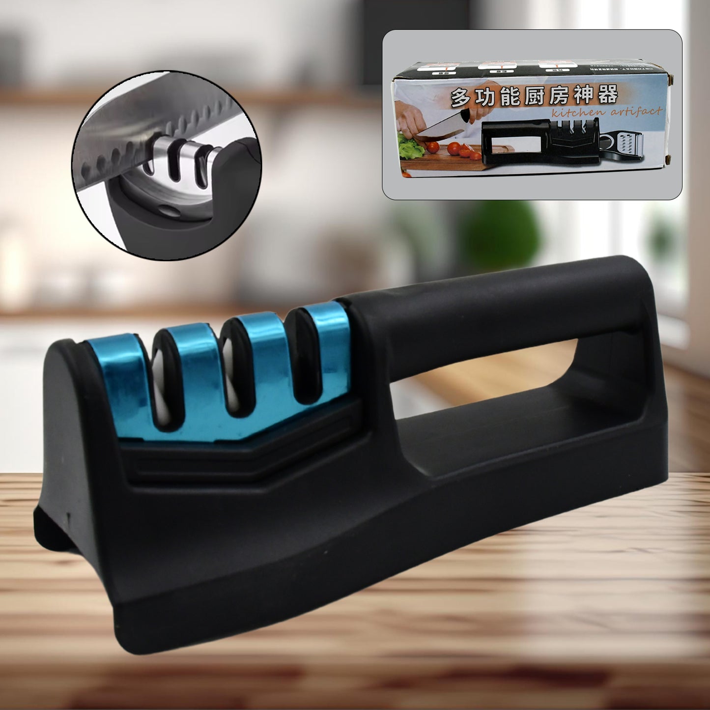 Knife Sharpener For Kitchen With Vegetable Chopper And Fish Scale Remover Handheld Knives Pocket Knife Sharpener (9 in 1)