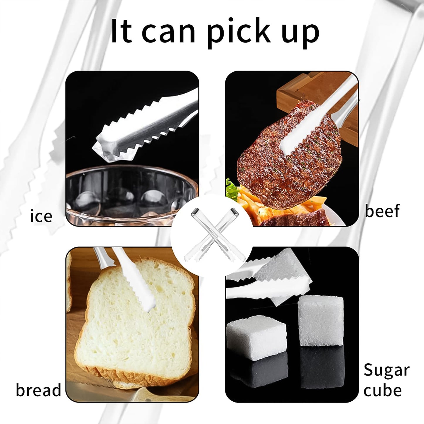 Stainless Steel Tong For Lifting Ice Cubes Sugar Cubes Serving Tongs(1 Pc)