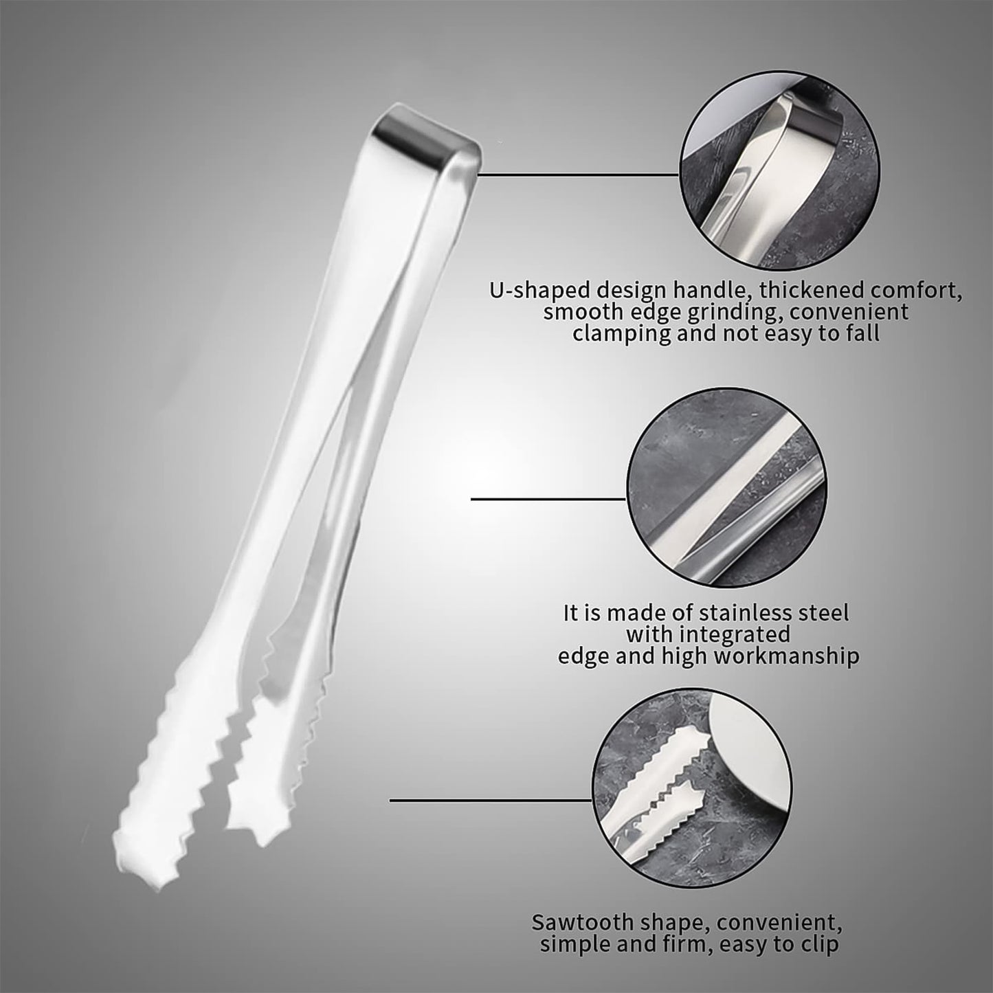 Stainless Steel Tong For Lifting Ice Cubes Sugar Cubes Serving Tongs(1 Pc)
