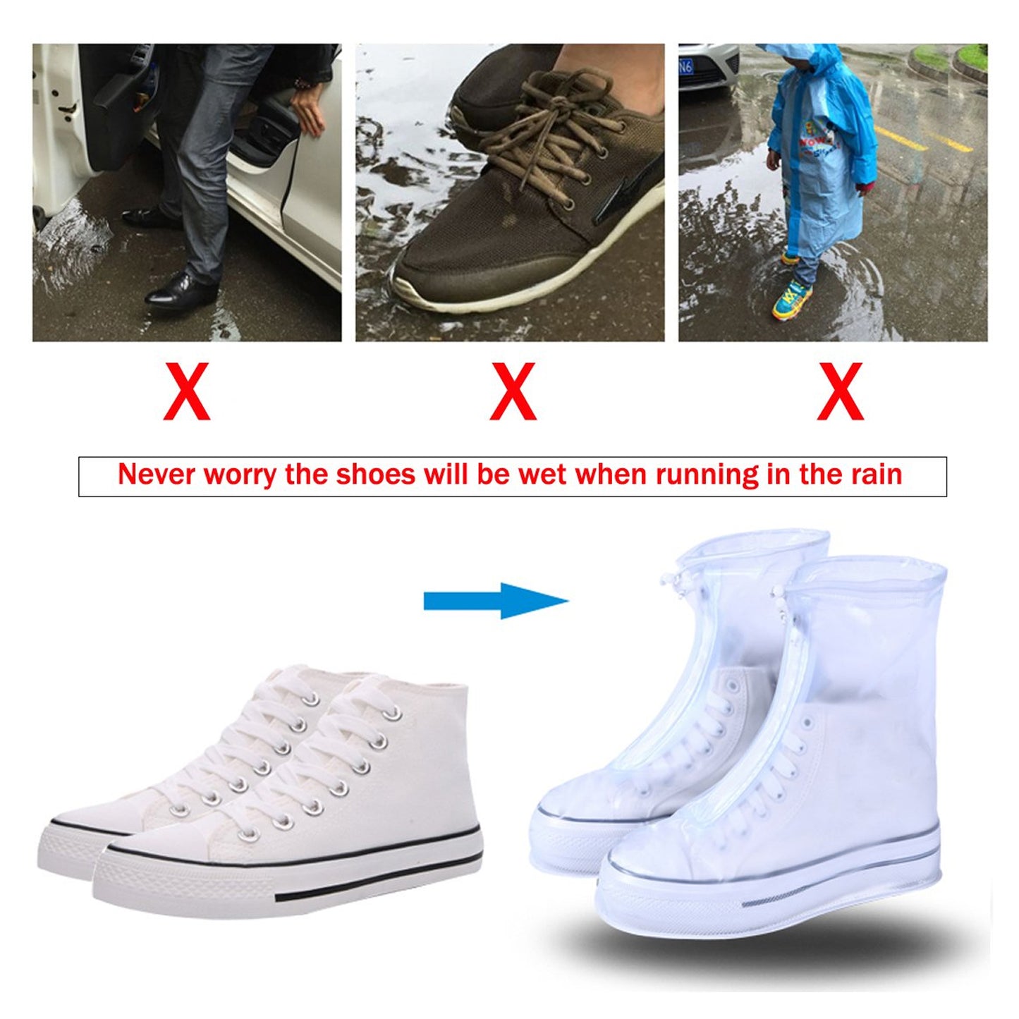 Plastic Shoes Cover Reusable Anti-slip Boots Zippered Overshoes Covers Snow Rain Boots For Kids adult Shoes For Rainy Season