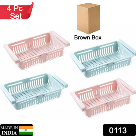 Adjustable Fridge Organizer Racks Tray Sliding Storage Racks (4 Pc Set)