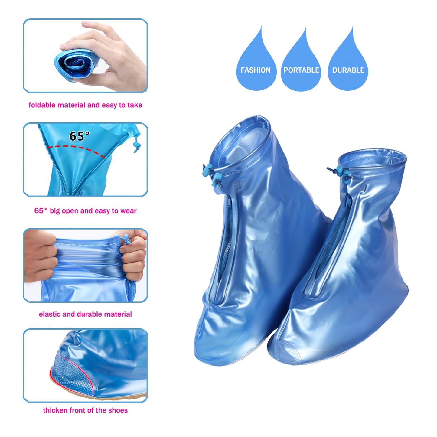 Plastic Shoes Cover Reusable Anti-slip Boots Zippered Overshoes Covers Snow Rain Boots For Kids adult Shoes For Rainy Season