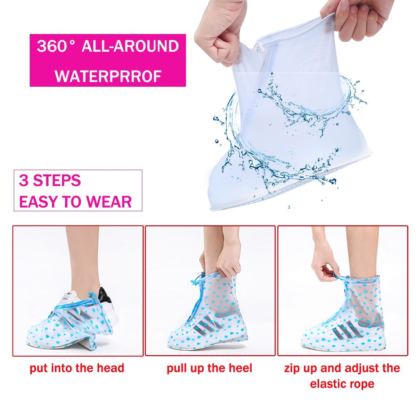 Plastic Shoes Cover Reusable Anti-slip Boots Zippered Overshoes Covers Snow Rain Boots For Kids adult Shoes For Rainy Season