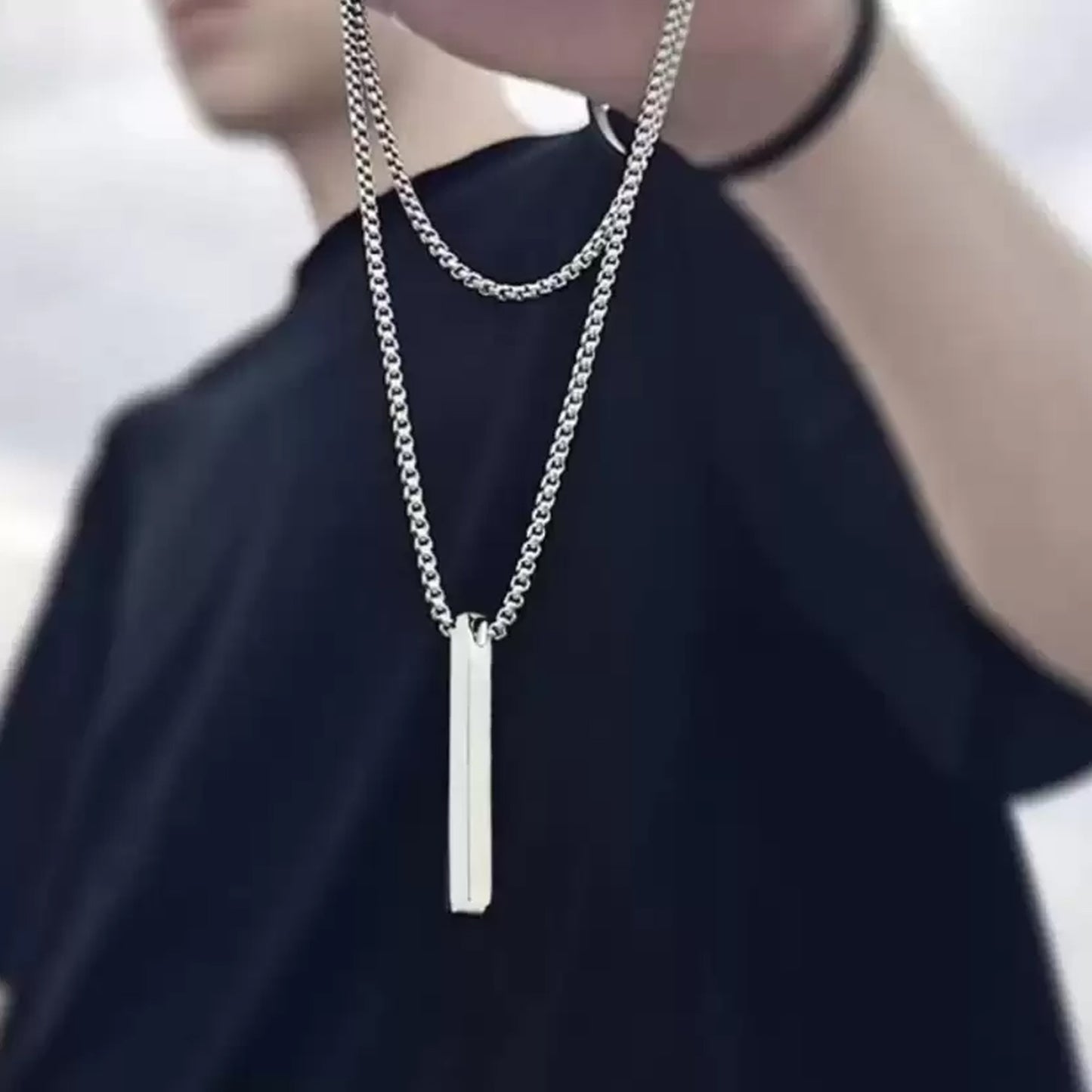 Plain Stick shaped Locket with Chain Stainless Steel Necklace