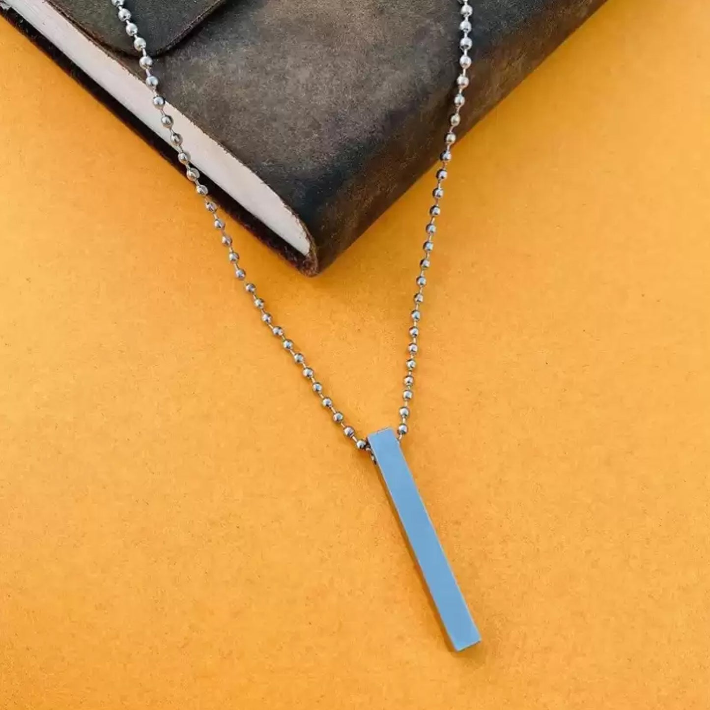 Plain Stick shaped Locket with Chain Stainless Steel Necklace